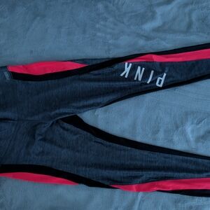 Victoria's Secret Charcoal Leggings with Pink and Black Accents